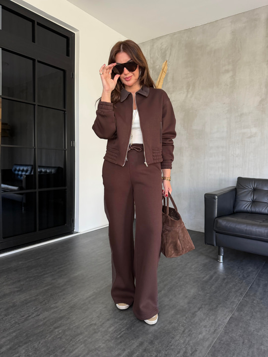 Orijinal Model , Kadife Detaylı , Acıkahve , Premium Eşofman Takımı