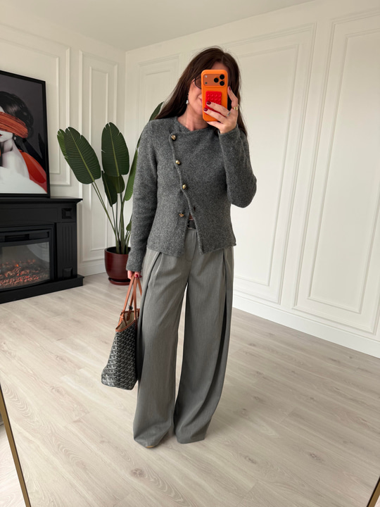 Kemerli Gri  Palazzo Pantalon