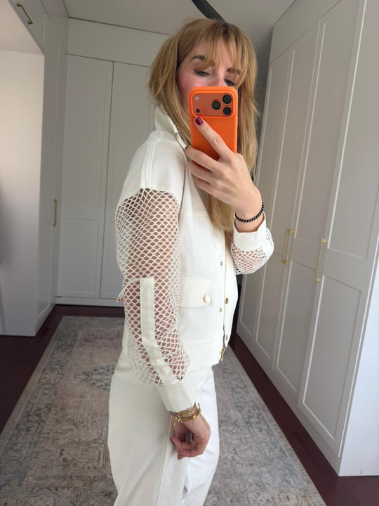 File Detaylı , Beyaz Premium Gabardin Ceket