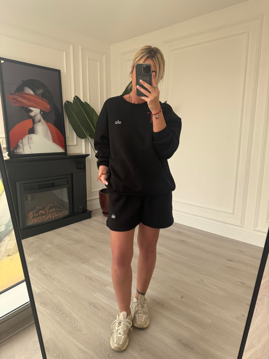 Marka Logolu , Şardonlu Sweatshirt & Şort , Siyah Takım
