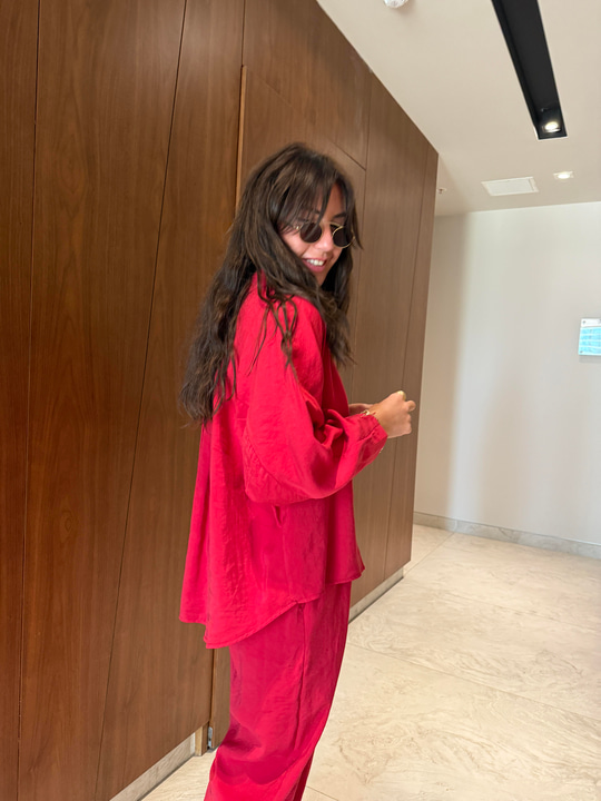 Tencel Modal , Nar Çiçeği , Gömlek Pantalon Takım