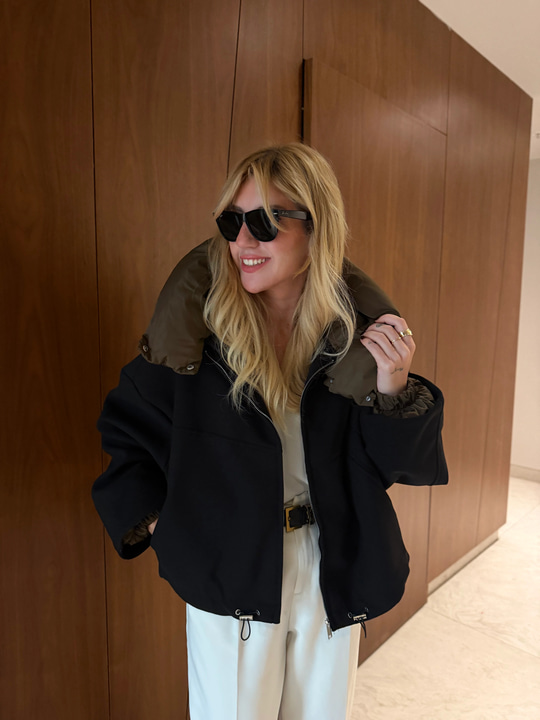 Çıkabilir Kapüşonlu , Siyah , İthal Kaşe Mont