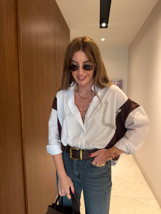 Orijinal Model , Triko Garnili , Taş İşlemeli , Tasarım Beyaz Gömlek