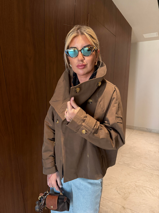 Premium Acı Kahve Dik Yaka Trençkot
