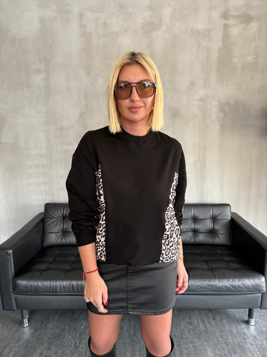 Leopar Desenli , Siyah Sweatshirt