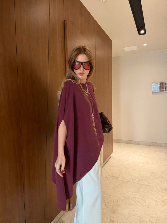 Bordo Asimetrik Kesim Tencel Modal Bluz