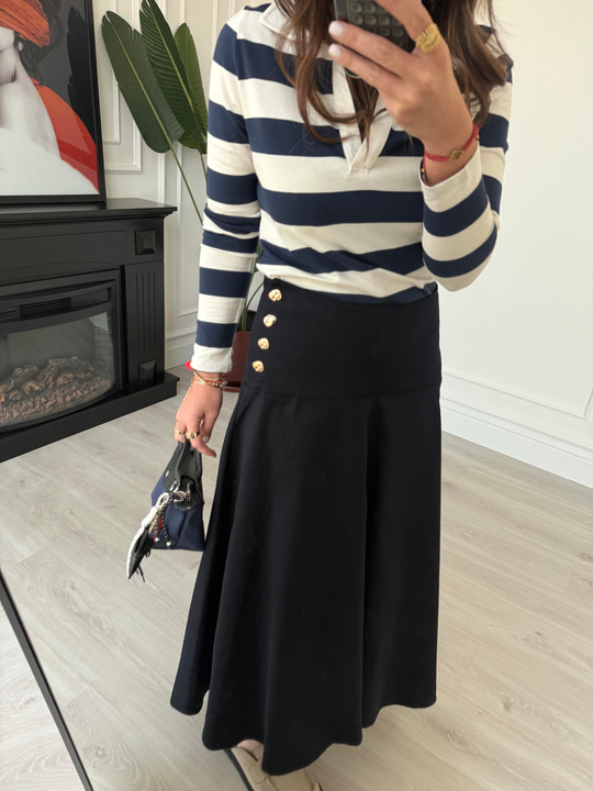 Orijinal Model , Yandan Gold Düğmeli , Premuim , Midi Boy , Lacivert Gabardin Etek