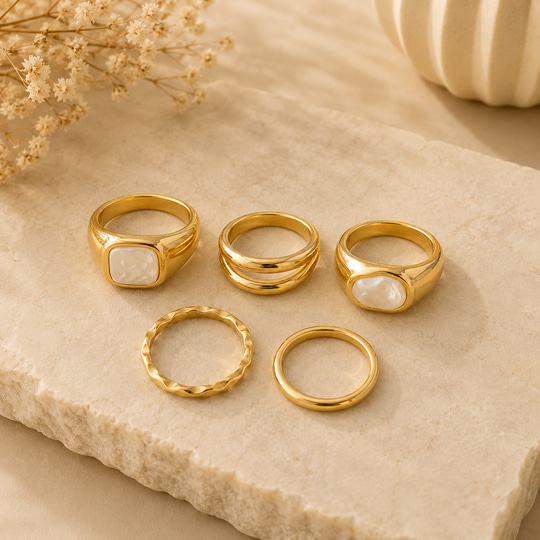 5 li Set , İncili Gold Yüzük
