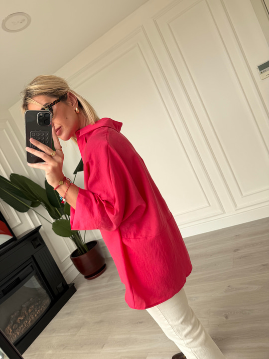 Tiril Dokuda , Pembe , Yarasa Kol , Premium Kalite Gömlek
