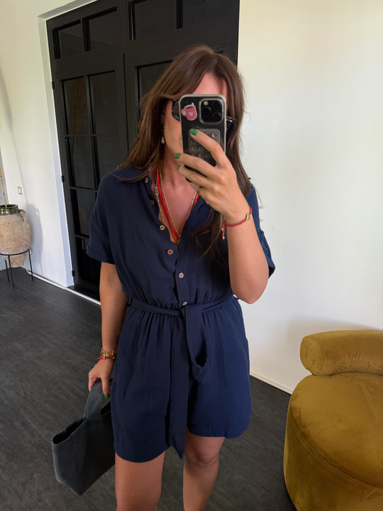 Beli Lastikli , Kuşaklı , %100 Coton , Lacivert Müslim Tulum