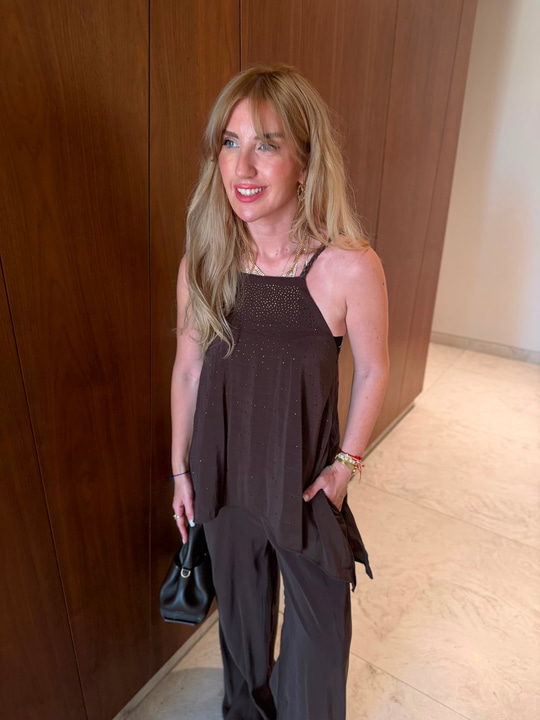 Premium Tencel , Acıkahve Taşlı Tulum 
