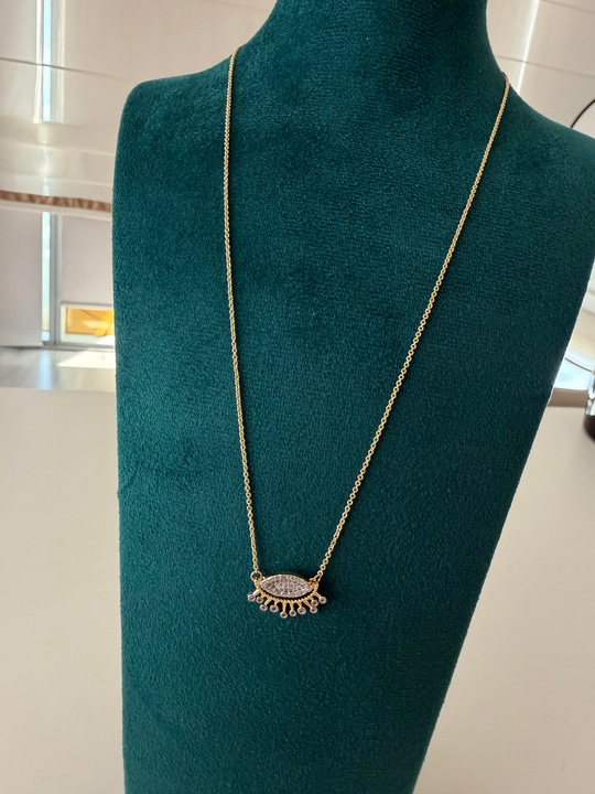 Mini Zincirli , Zirkon Taşlı , 14k Taçlı Göz Kolye