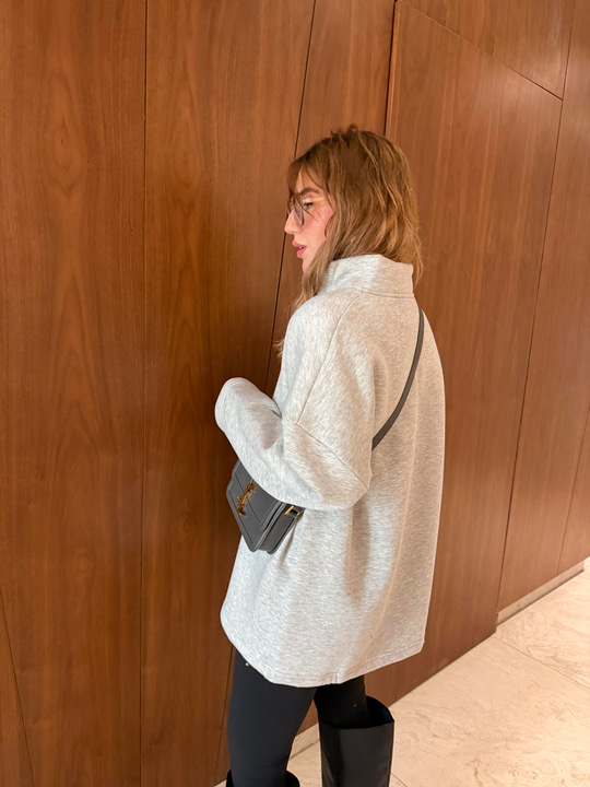 Yarım Fermuarlı , Yumuşacık , Gri Sweatshirt
