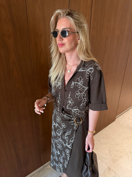 Orijinal Model , Premium Nakışlı , Kruvaze Gömlek & Etek , Acıkahve Takım