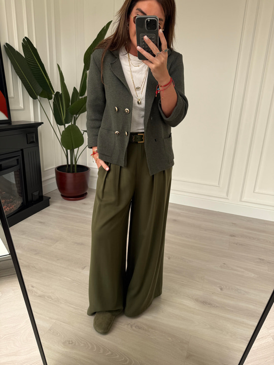 Premium , Arka Beli Lastikli , Haki Tencel Palazzo