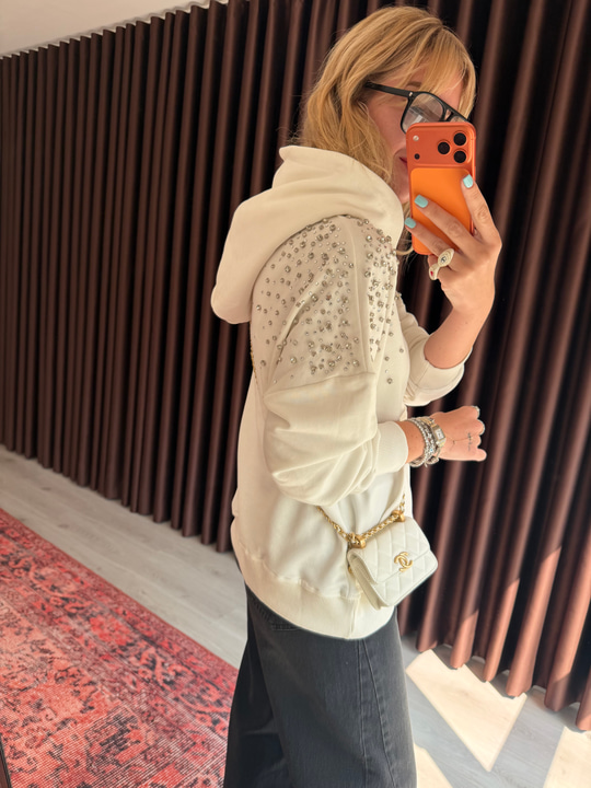 Taş İşlemeli Ekru Sweatshirt