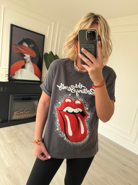 Desenli, Yazılı, Gri T-shirt