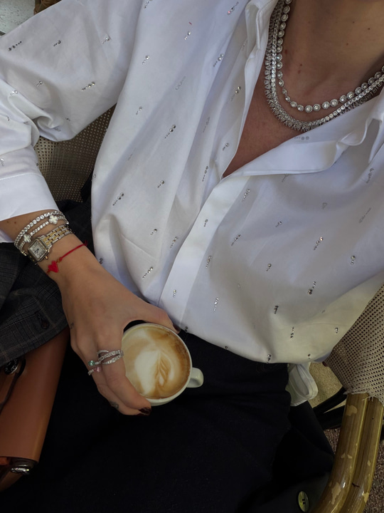 Orijinal Model, Premium Taşlı Beyaz Poplin Gömlek