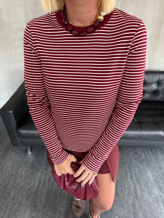 %100 Pamuk , Çizgili , Bordo Premium T-shirt