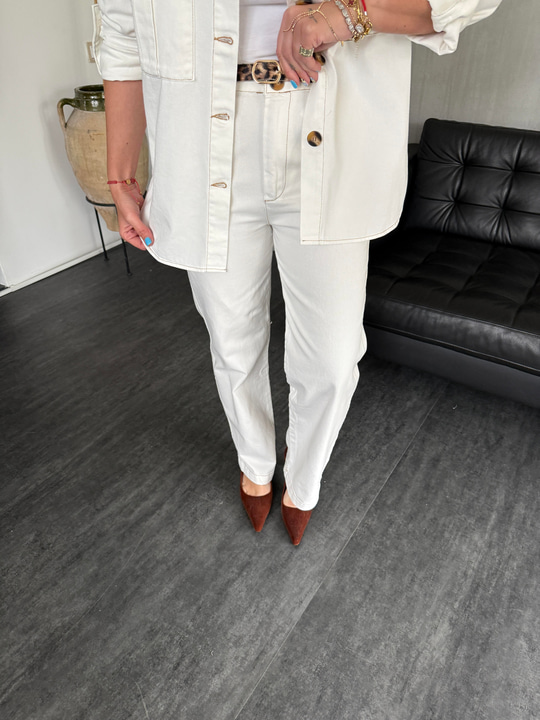 Orijinal Model, Leopar Kemerli Ekru Jean Pantolon