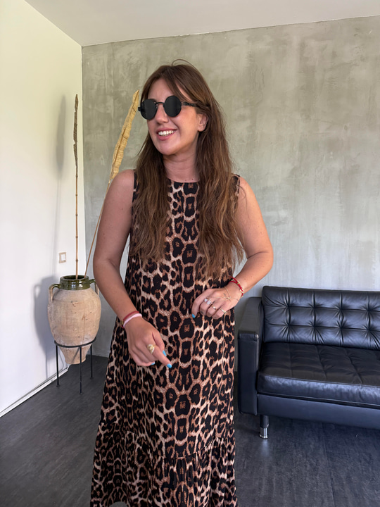 Leopar Desenli , Premium Tiril Elbise