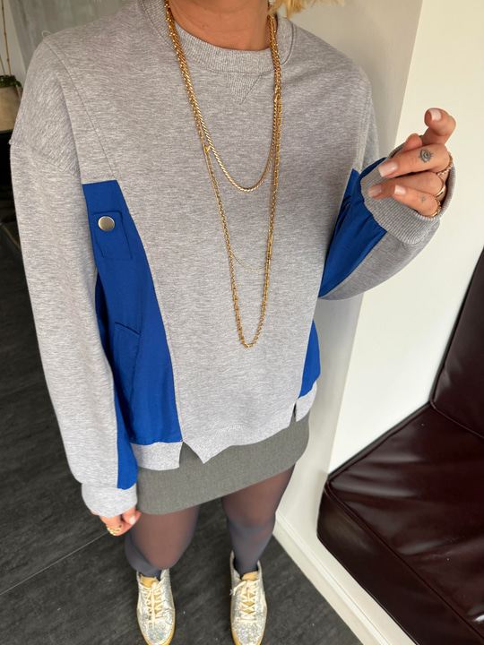 Orijinal Model , Mavi Neon Detaylı , Gri Sweatshirt