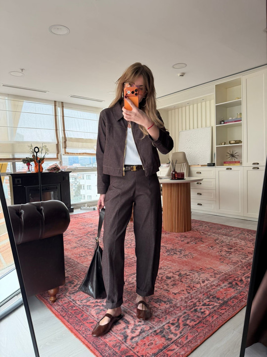 Baggy Model , Likralı Gabardin , Acıkahve Pantolon