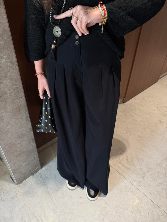 Premium , Arka Beli Lastikli , Siyah Tencel Palazzo