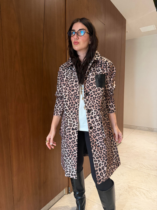 Orijinal Model , Deri Cep Aksesuarlı , Leopar Mevsimlik Mont