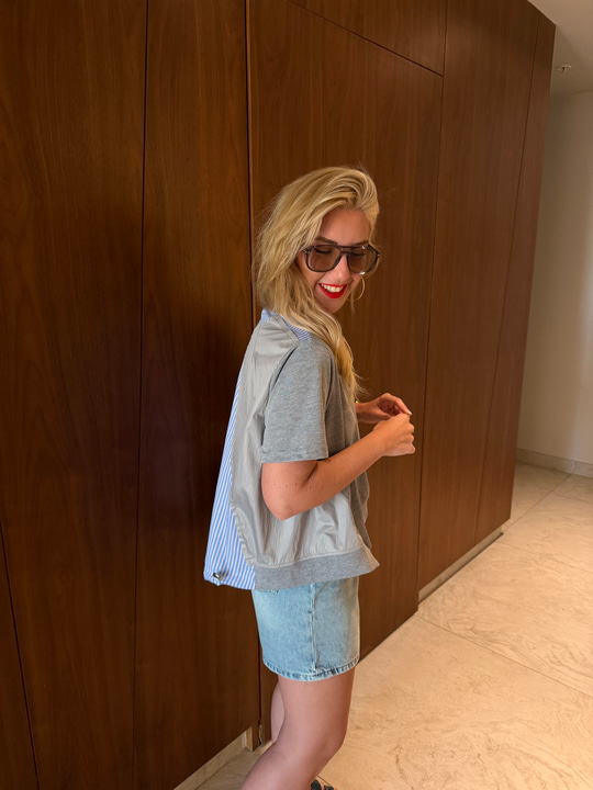 Orijinal Model, Poplin Garnilli Gri Tasarım Bluz