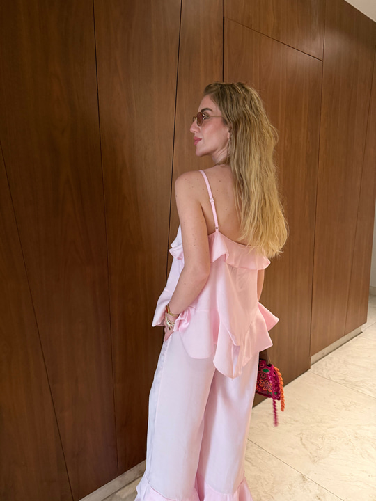 Askılı Fırfır Detaylı , Pembe , Bluz & Pantolon , Tiril Takım