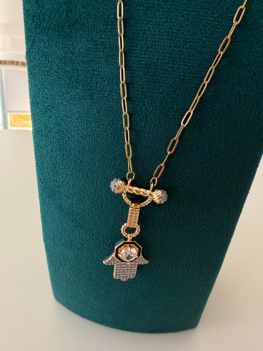 Full Zirkon Taşlı , 14k Fatima Kolye