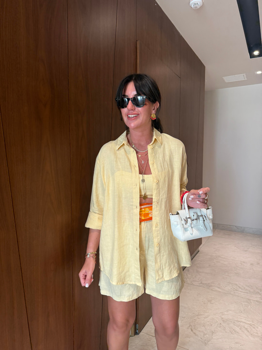 %100 İthal Keten , Butter Yellow Gömlek