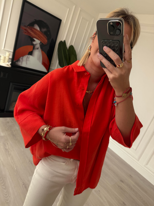 Tiril Dokuda , Turuncu , Yarasa Kol , Premium Kalite Gömlek