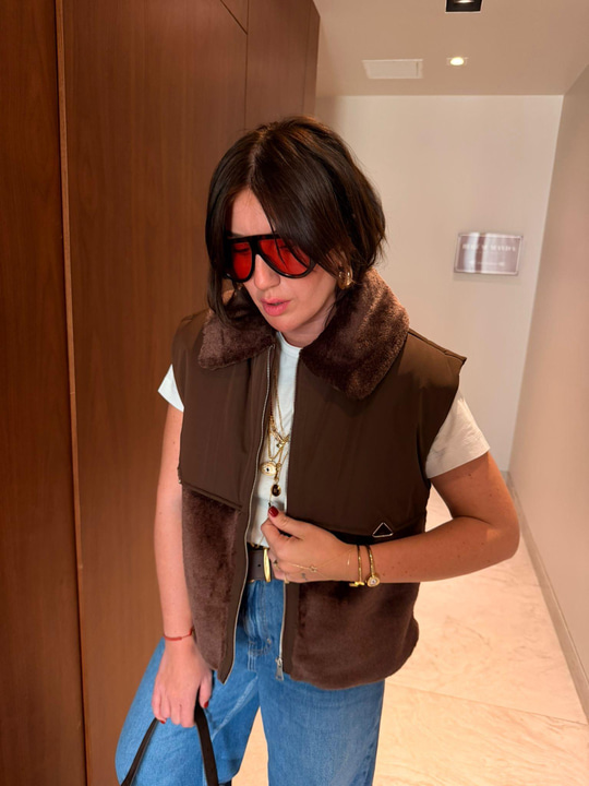 Orijinal Model , Peluş Yaka , Kahverengi , Premium Yelek