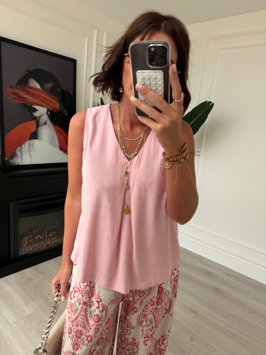 Tencel Keten Pembe Bluz