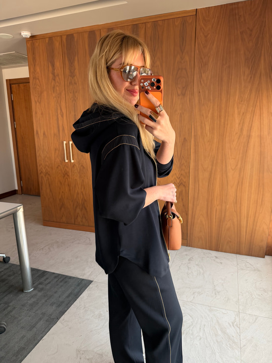 Lacivert Orijinal Model Boncuk Şeritli Premium Modal Elşofman Takımı