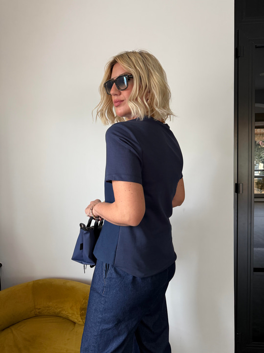 Lacivert , Gabardin Yelekli , Tasarım Bluz