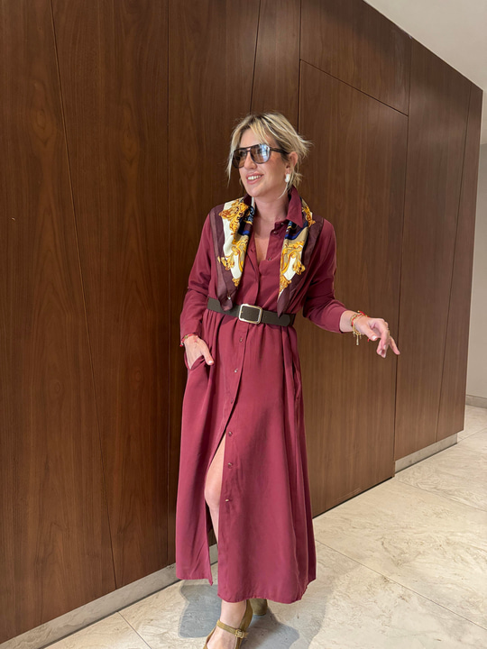 Kemerli , Tencel Modal , Bordo , Gömlek Elbise