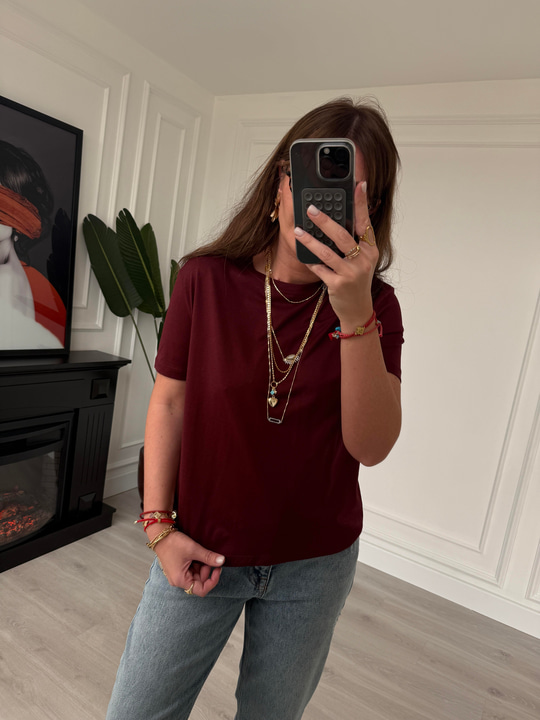 Modal Karışım , Pamuklu , Bordo Basic Tshirt
