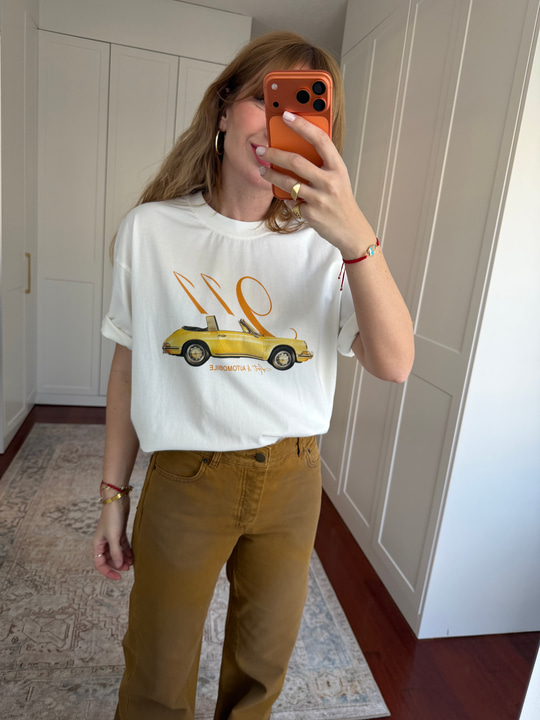 Spor Araba Desenli , Ekru T-shirt