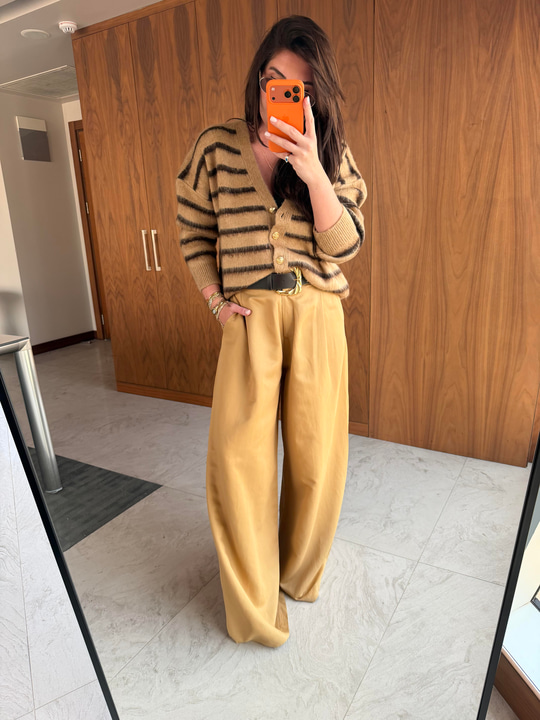 Orijinal Marka , Kemerli , Tencel Krep , Taba Palazzo Pantolon