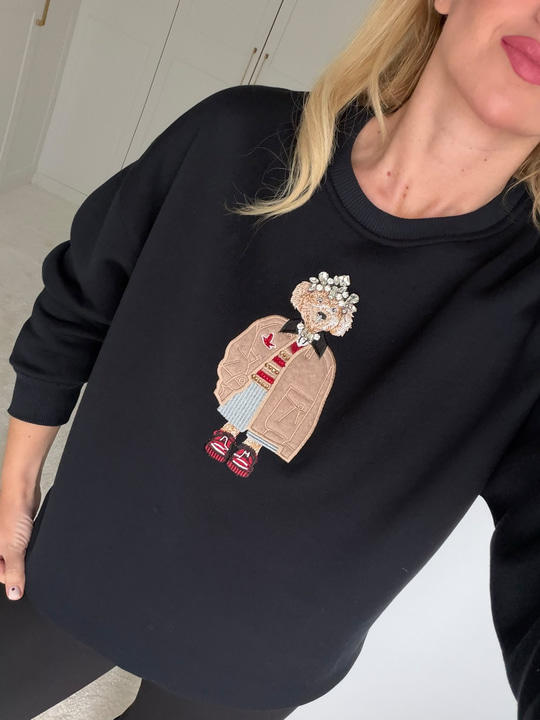 Orijinal Marka , Taş İşlemeli , Lacivert Sweatshirt
