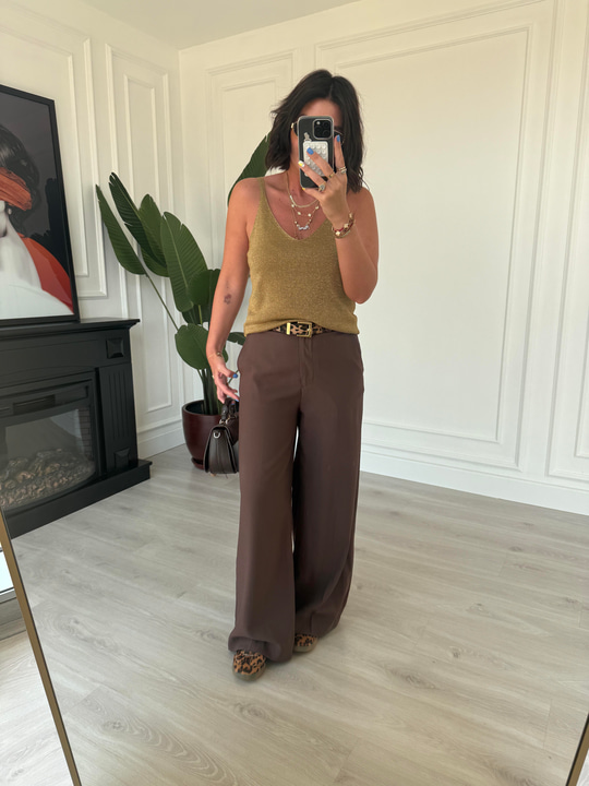 Karol ,Premium Kumaş , Tencel , Acı Kahve Palazzo Pantolon
