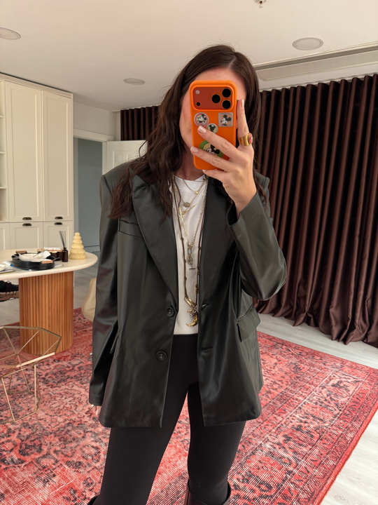 Siyah , Mat Deri , Blazer Ceket