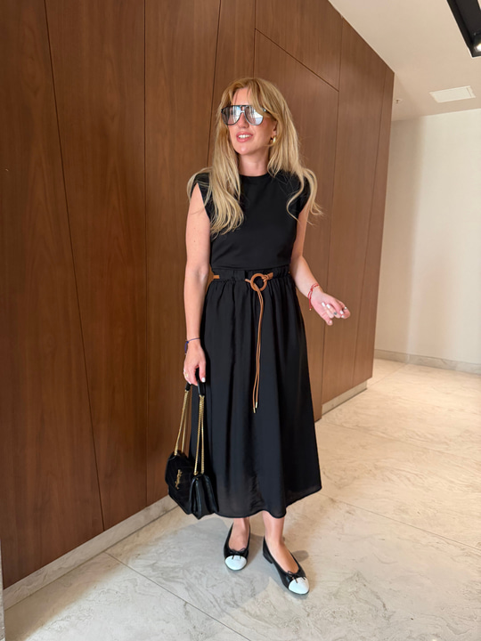 Orijinal Model , Vatkalı & Deri Kemerli , Siyah Mix Elbise