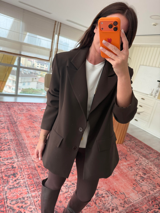 Acı Kahve Krep Kumaş , Premium Blazer Ceket