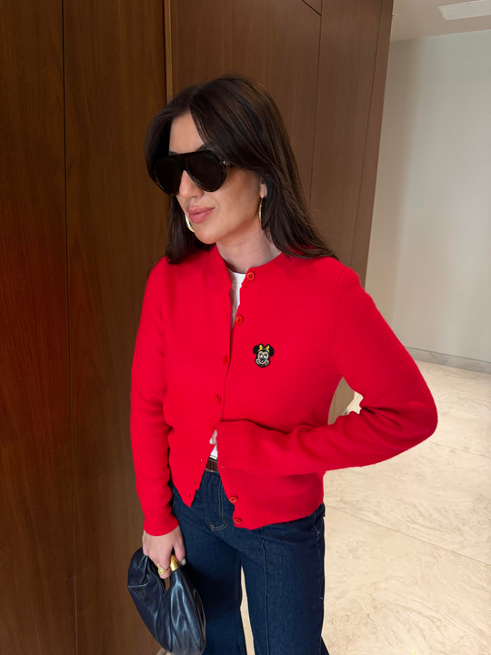 Orijinal Model , Mickey Logolu , Kırmızı Triko Hırka