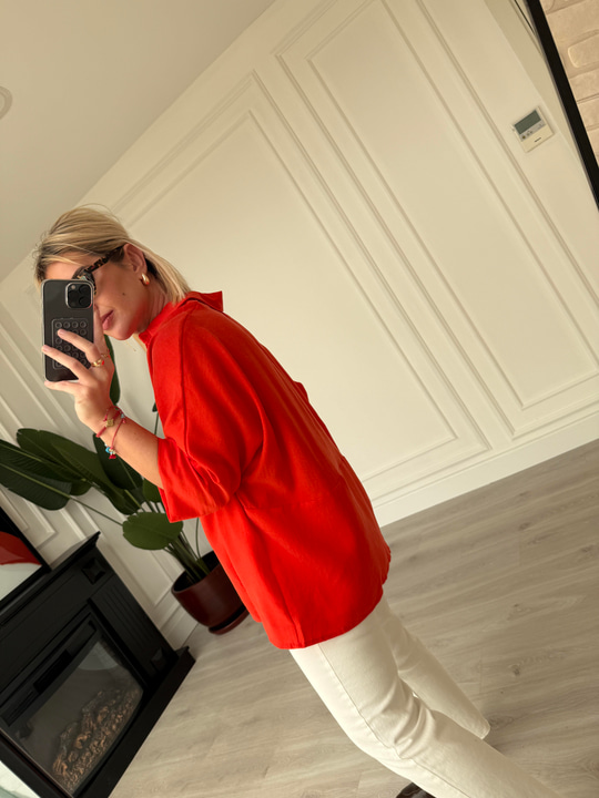 Tiril Dokuda , Turuncu , Yarasa Kol , Premium Kalite Gömlek