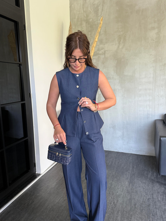 Premium , Yelekli , Tencel Jean Takım